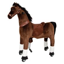 Reitpferd aus Plüsch mit Inline-Skates-Rollen inkl. Sattel & Halfter - Braun