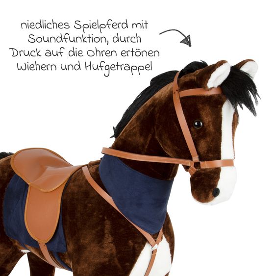 small foot Stehpferd XL mit Sound inkl. abnehmbarem Sattel mit Steigbügel, Trense mit Zügel & Halstuch - Braun