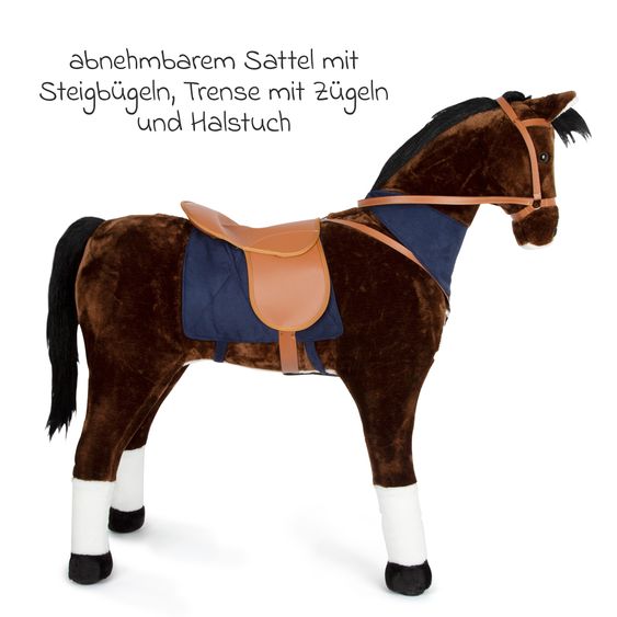 small foot Stehpferd XL mit Sound inkl. abnehmbarem Sattel mit Steigbügel, Trense mit Zügel & Halstuch - Braun