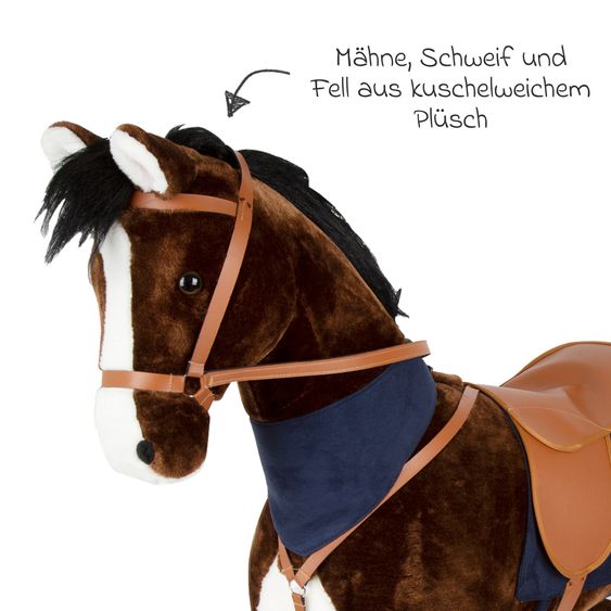 small foot Stehpferd XL mit Sound inkl. abnehmbarem Sattel mit Steigbügel, Trense mit Zügel & Halstuch - Braun