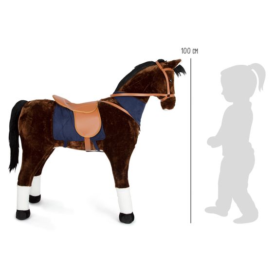 small foot Stehpferd XL mit Sound inkl. abnehmbarem Sattel mit Steigbügel, Trense mit Zügel & Halstuch - Braun