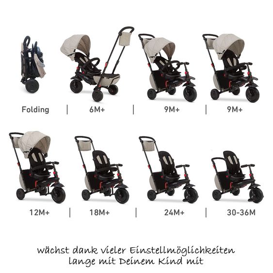 Smart Trike Dreirad smarTfold 700 - 8 in 1 mit Touch Steering - Grey
