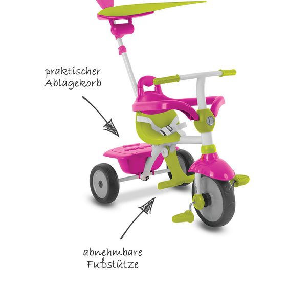 Smart Trike Dreirad Zip - 3 in 1 mit Touch Steering - Pink Green