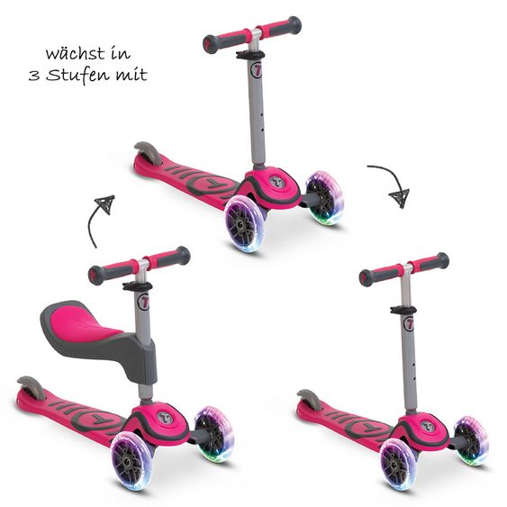 Smart Trike Laufrad & Roller Scooter T1 mit Leuchträdern - Pink