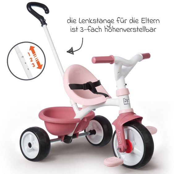 Smoby Toys Dreirad Be Move - mit Gurt & Schiebestange - Rose