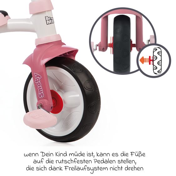 Smoby Toys Dreirad Be Move - mit Gurt & Schiebestange - Rose