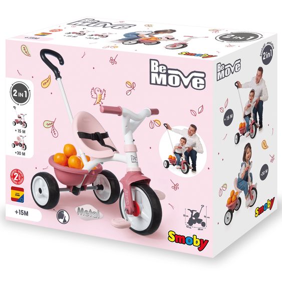 Smoby Toys Dreirad Be Move - mit Gurt & Schiebestange - Rose