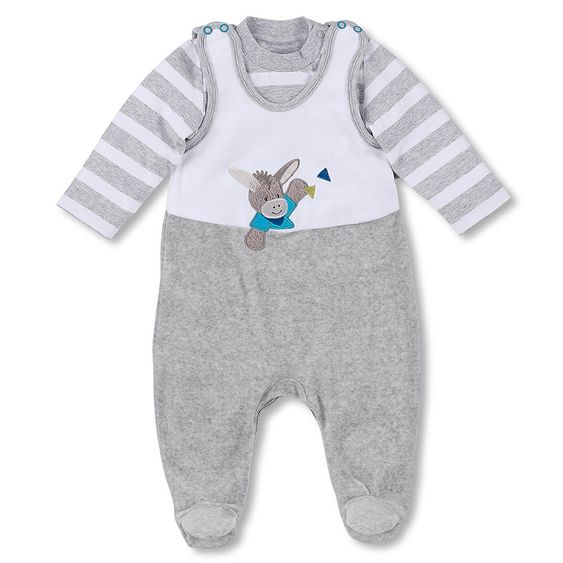 Sterntaler Set 2 Pièces Nicki Grenouillère + T-Shirt Manches Longues - Gris Blanc - Taille: 56