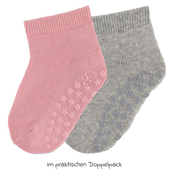 Sterntaler 2er Pack Krabbelsocken Kurz Vollplüsch im Sohlenbereich - Grau Rosa - Gr. 17/18