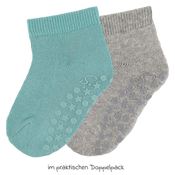 Sterntaler 2er Pack Krabbelsocken Kurz Vollplüsch im Sohlenbereich - Grau Türkis - Gr. 17/18