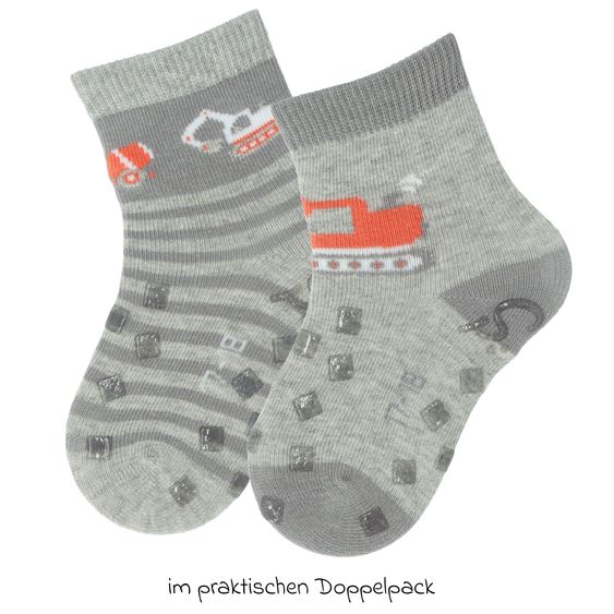 Sterntaler 2er Pack Krabbelsocken Vollplüsch - Bagger - Grau - Gr. 19/20