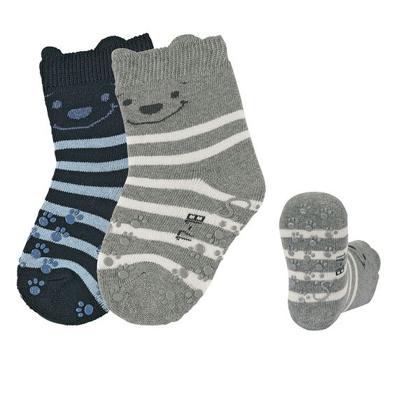 Sterntaler Pack of 2 crawling socks full plush - bear gray blue - size 19 / 20