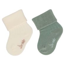 2er Pack Socken Rippenoptik - Offwhite Grün - Gr. 17/18