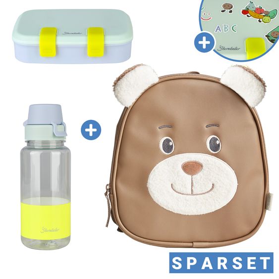 Sterntaler 3-pcs Kindergarten Set - Mini Backpack, Lunchbox & Drinking Bottle - Family Bear