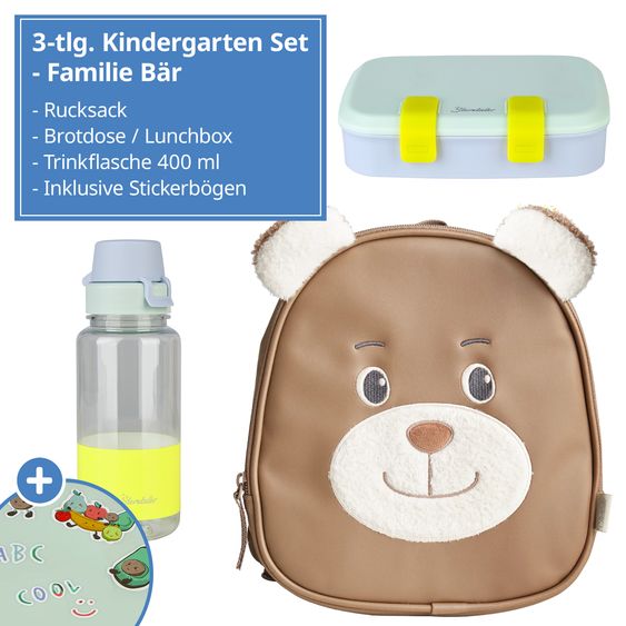 Sterntaler 3-pcs Kindergarten Set - Mini Backpack, Lunchbox & Drinking Bottle - Family Bear