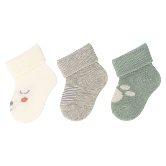 Sterntaler 3er Pack Erstlingssocken mit Umschlag - Bär - Offwhite Grau Grün - Gr. 0-4 Monate