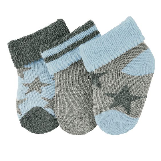 Sterntaler 3er Pack Erstlingssocken mit Umschlag Vollplüsch - Sterne - Grau Blau - Gr. 0 - 4 Monate