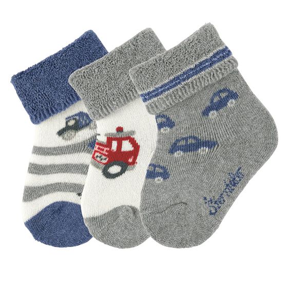 Sterntaler 3er Pack Socken Vollplüsch - Autos Grau - Gr. 15 / 16