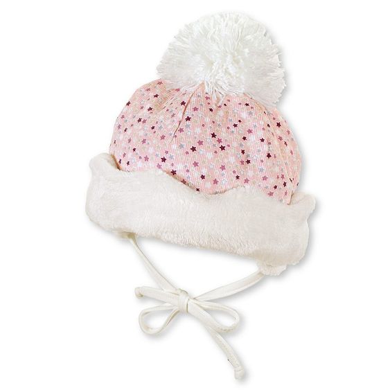 Sterntaler Bommelmütze zum Binden - Sternchen Rosa Ecru - Gr. 45