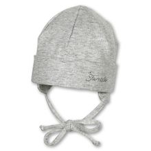 Erstlingsmütze Beanie zum Binden - Grau meliert - Gr. 43