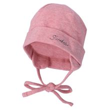 Erstlingsmütze Beanie zum Binden - Rosa meliert - Gr. 43