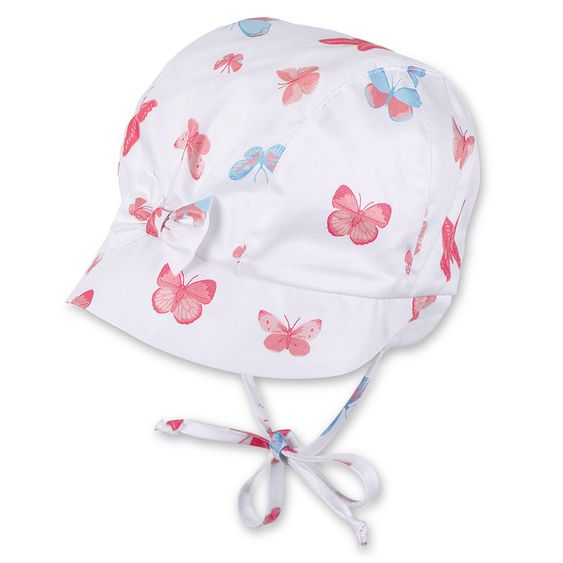 Sterntaler Häubchen zum Binden - Schmetterlinge Weiß - Gr. 43