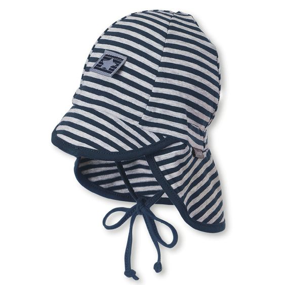 Sterntaler Schirmmütze mit Nackenschutz - Ringel Marine Grau - Gr. 43