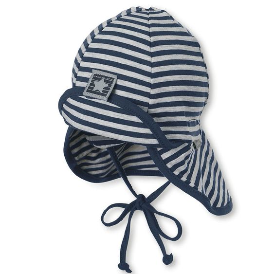 Sterntaler Schirmmütze mit Nackenschutz - Ringel Marine Grau - Gr. 43