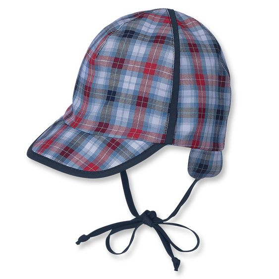 Sterntaler Schirmmütze zum Binden - Karo Blau Rot - Gr. 37