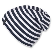 Slouch Beanie - Striped Dark Blue White - Size 49