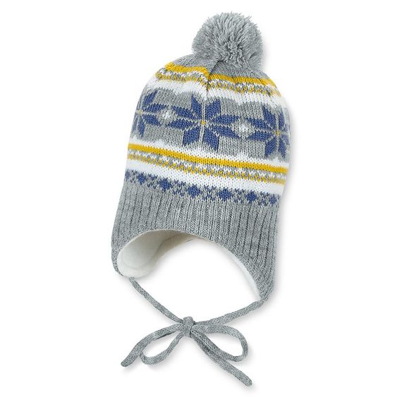 Sterntaler Strickmütze mit Bommel - Grau - Gr. 39