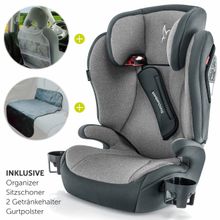 Seggiolino per bambini K30 - Gruppo 2/3 (3-12 anni, 15-36 kg) + 2 portabicchieri, imbracatura, organizer e cuscinetto protettivo - Grigio