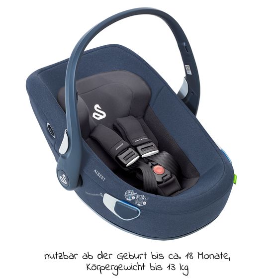 Swandoo Seggiolino auto Albert i-Size 1.2 dalla nascita ai 18 mesi (40 cm - 85 cm, fino a 13 kg) con inserto neonato, capottina e poggiatesta regolabile - Blueberry