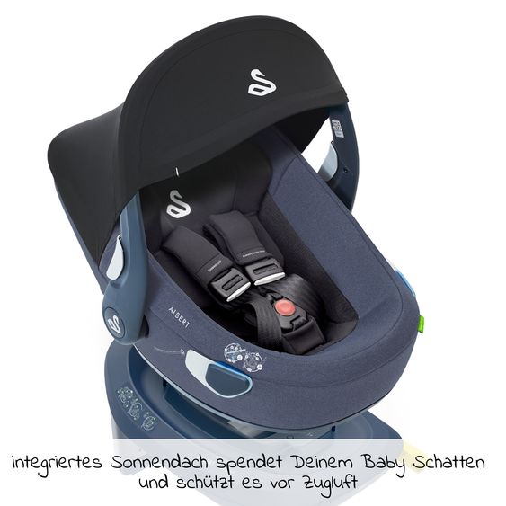 Swandoo Seggiolino auto Albert i-Size 1.2 dalla nascita ai 18 mesi (40 cm - 85 cm, fino a 13 kg) con inserto neonato, capottina e poggiatesta regolabile - Blueberry