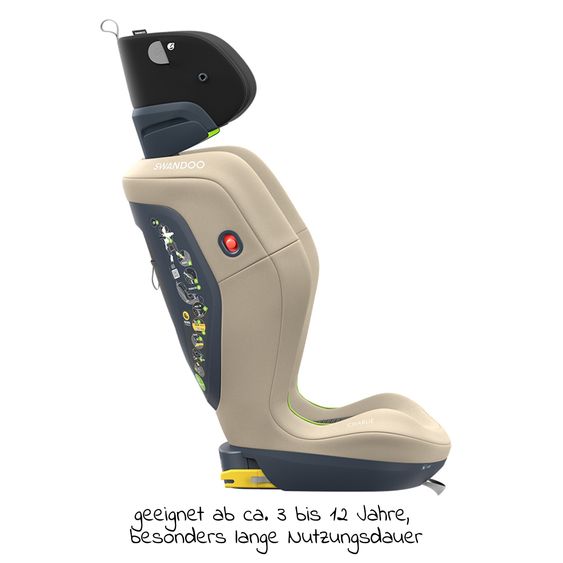 Swandoo Child seat Charlie i-Size 3 years - 12 years (100 cm - 150 cm) with width adjustment & additional side impact protection - Alfala