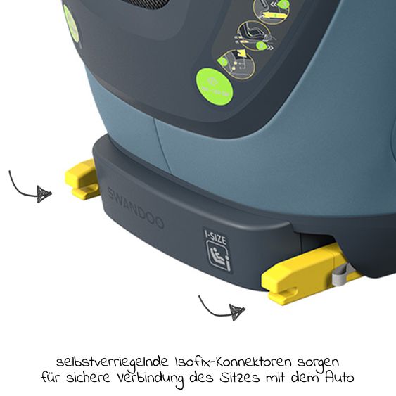 Swandoo Seggiolino auto Charlie i-Size 3 anni - 12 anni (100 cm - 150 cm) con regolazione in larghezza e protezione aggiuntiva contro gli impatti laterali - Blueberry