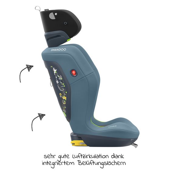 Swandoo Seggiolino auto Charlie i-Size 3 anni - 12 anni (100 cm - 150 cm) con regolazione in larghezza e protezione aggiuntiva contro gli impatti laterali - Blueberry