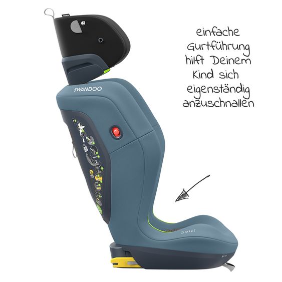 Swandoo Seggiolino auto Charlie i-Size 3 anni - 12 anni (100 cm - 150 cm) con regolazione in larghezza e protezione aggiuntiva contro gli impatti laterali - Blueberry