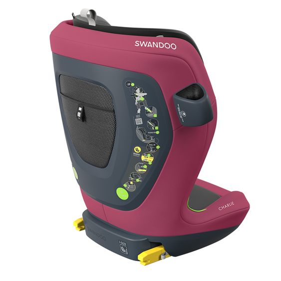 Swandoo Kindersitz Charlie i-Size 3 Jahre - 12 Jahre (100 cm - 150 cm) mit Breitenanpassung & zusätzlicher Seitenaufprallschutz - Forest Fruits