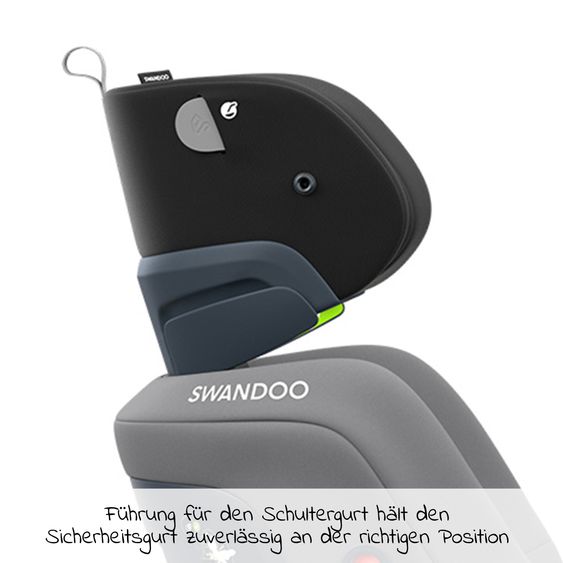 Swandoo Kindersitz Charlie i-Size 3 Jahre - 12 Jahre (100 cm - 150 cm) mit Breitenanpassung & zusätzlicher Seitenaufprallschutz - Sesame Grey