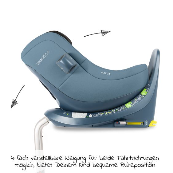 Swandoo Reboarder-Kindersitz Marie³ i-Size ab Geburt - 4 Jahre (40 cm - 105 cm, 18 kg) 360 ° drehbar inkl. Neugeboreneneinlage, verstellbare Kopfstütze & Isofix - Blueberry