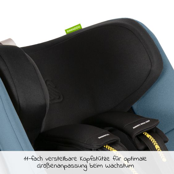 Swandoo Reboarder-Kindersitz Marie³ i-Size ab Geburt - 4 Jahre (40 cm - 105 cm, 18 kg) 360 ° drehbar inkl. Neugeboreneneinlage, verstellbare Kopfstütze & Isofix - Blueberry