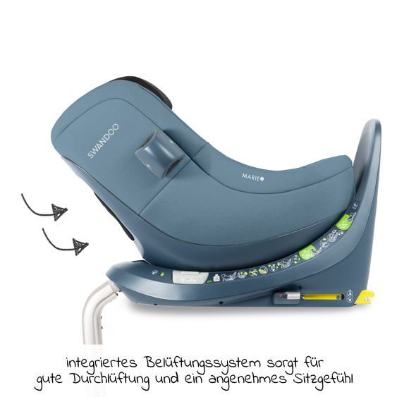 Swandoo Reboarder-Kindersitz Marie³ i-Size ab Geburt - 4 Jahre (40 cm - 105 cm, 18 kg) 360 ° drehbar inkl. Neugeboreneneinlage, verstellbare Kopfstütze & Isofix - Blueberry