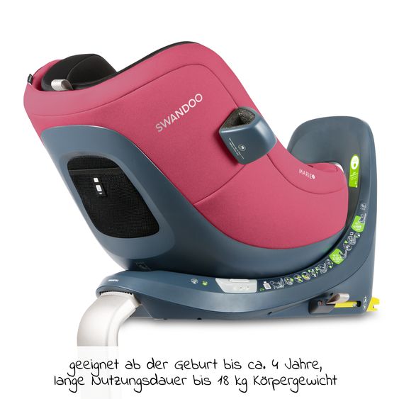 Swandoo Seggiolino Reboarder Marie³ i-Size dalla nascita ai 4 anni (40 cm - 105 cm, 18 kg) girevole a 360° con inserto neonato, poggiatesta regolabile e Isofix - Frutti di Bosco