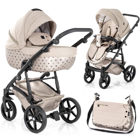 Tako Kombi-Kinderwagen Laret Imperial inkl. Sportwagen, Babywanne, Wickeltasche, Beindecke & Regenschutz - Beige Schwarz