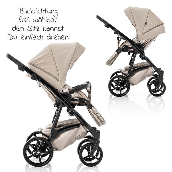 Tako Kombi-Kinderwagen Laret Imperial inkl. Sportwagen, Babywanne, Wickeltasche, Beindecke & Regenschutz - Beige Schwarz