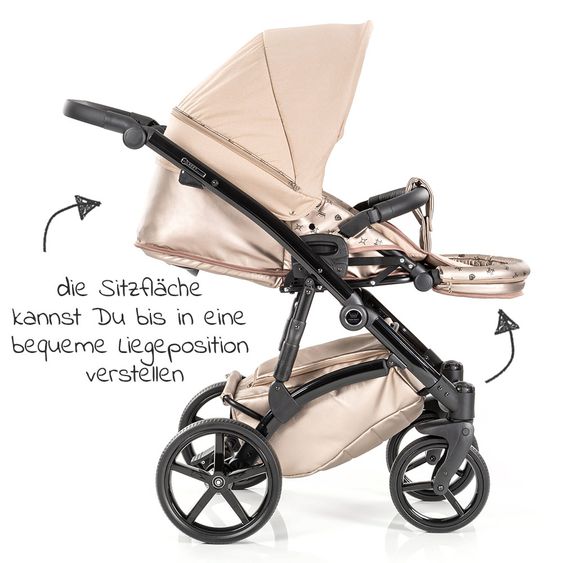 Tako Kombi-Kinderwagen Laret Imperial inkl. Sportwagen, Babywanne, Wickeltasche, Beindecke & Regenschutz - Beige Schwarz