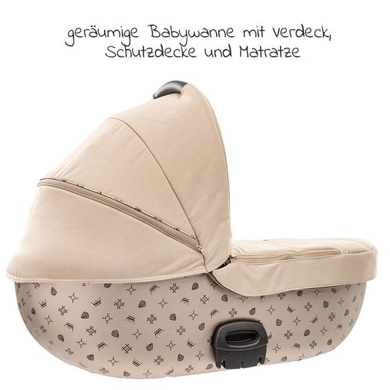 Tako Kombi-Kinderwagen Laret Imperial inkl. Sportwagen, Babywanne, Wickeltasche, Beindecke & Regenschutz - Beige Schwarz