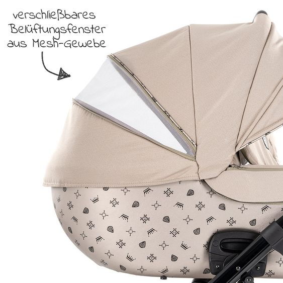 Tako Kombi-Kinderwagen Laret Imperial inkl. Sportwagen, Babywanne, Wickeltasche, Beindecke & Regenschutz - Beige Schwarz