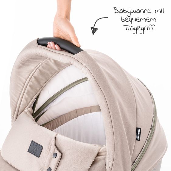 Tako Kombi-Kinderwagen Laret Imperial inkl. Sportwagen, Babywanne, Wickeltasche, Beindecke & Regenschutz - Beige Schwarz